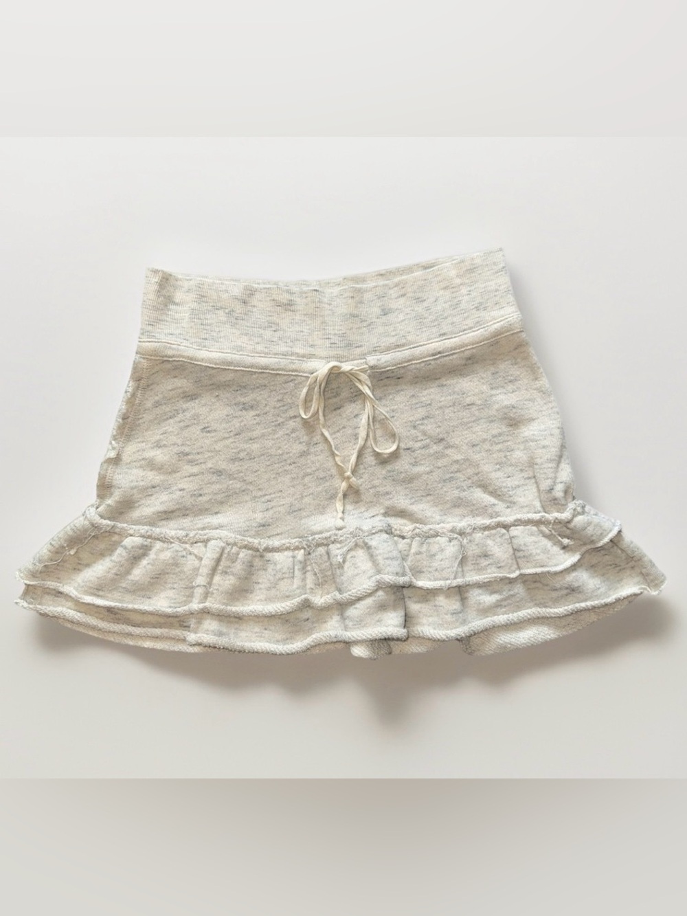 VTG Y2K American Eagle Terry Fleece Drawstring Tier Ruffle Mini Skirt Oatmeal XS
